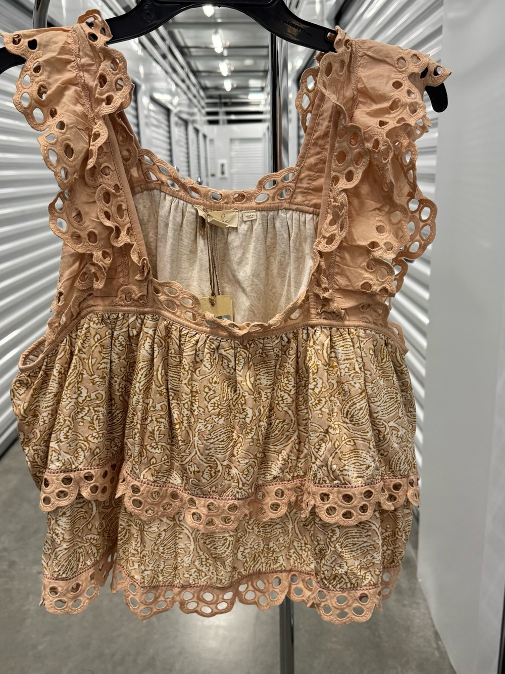 Anthropologie Peach Eyelet Paisley Ruffle Camisole
